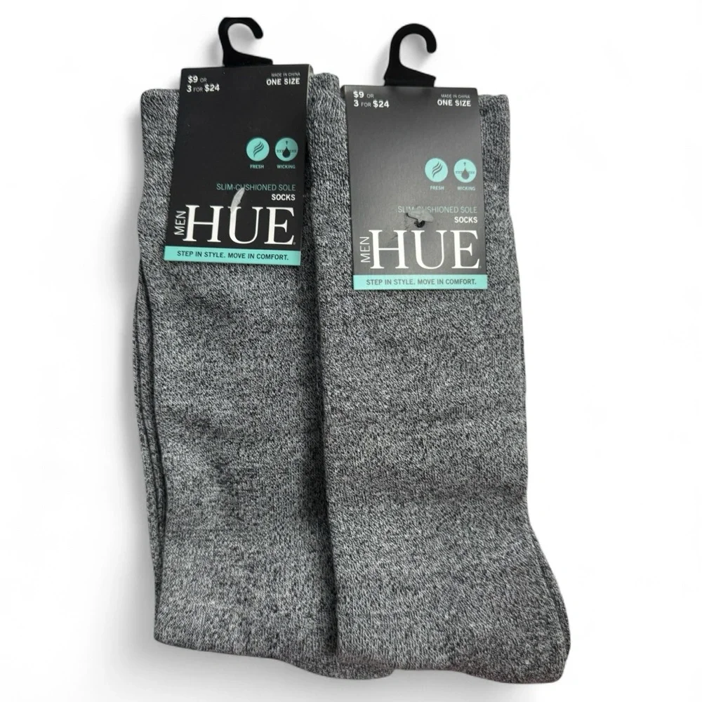Hue Mens Slim Cushioned‎ Marled Socks One Size Gray 2 Pairs